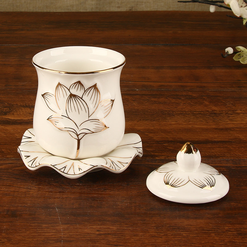 描金杯莲花供水杯佛杯佛堂前供杯圣水杯佛前净水杯供贡水杯贡杯