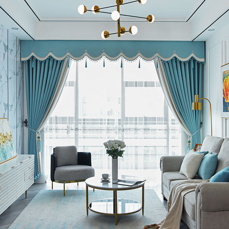 卧室窗帘遮光现代简约加厚棉麻布轻奢大气客厅飘窗窗帘帘幔头定制
