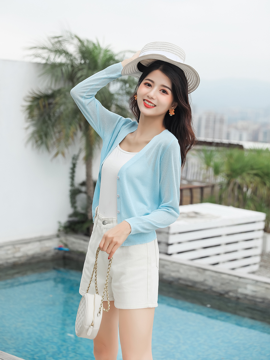 夏季薄款冰丝针织开衫女短款披肩小外外套空调毛针织衫