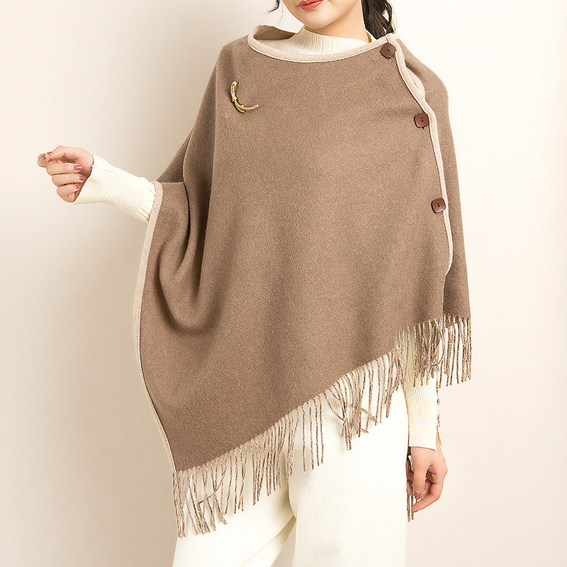 2019新款纯羊毛披肩围巾两用女秋冬百搭加厚保暖披风斗篷外出简约