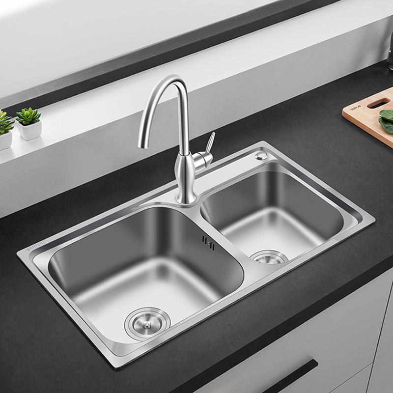 苏泊尔水槽双槽套餐厨房洗菜盆304不锈钢加厚加深洗碗池拉丝水槽