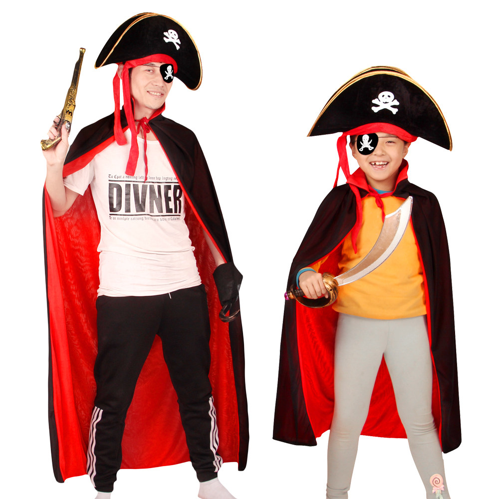 万圣节海盗服装儿童成人黑色斗篷披风cos加勒比杰克船长衣服套装