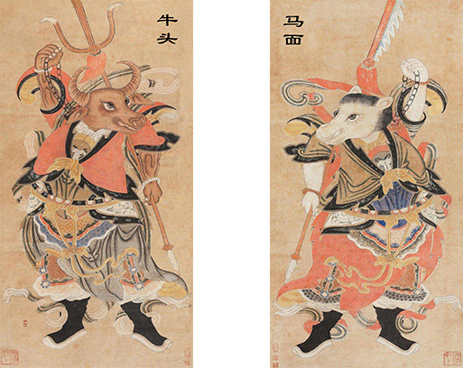 卷轴牛头马面画像挂画佛堂寺庙水陆道场神像十殿国画