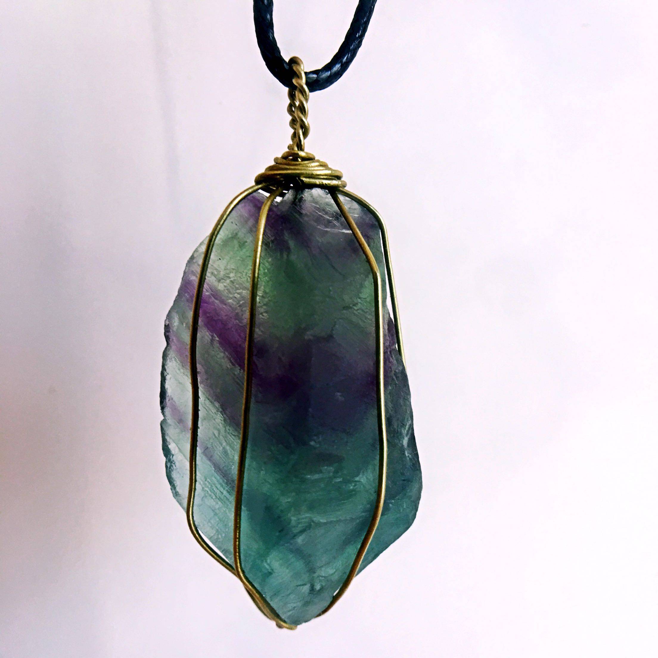 吊坠七彩萤石原石蓝色缠绕不规则森系一物一图水晶项坠