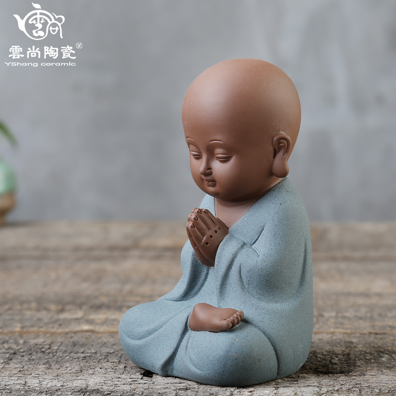 陶瓷茶宠可爱小佛禅意摆件 功夫茶具茶玩紫砂彩砂小