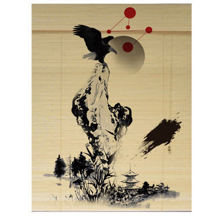 竹帘帘子印花卷帘隔断家用山水墨画窗帘遮阳阳光卷帘