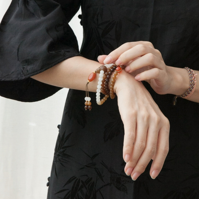 观照原创设计和田玉108颗念珠手串渐变色18k金禅意素雅佛珠项链