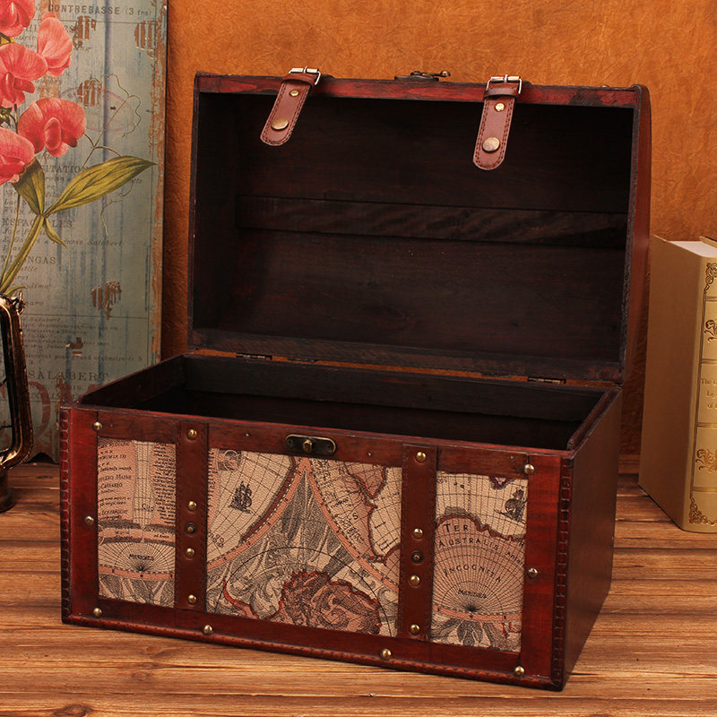 欧式复古小箱子整理收纳箱家用带锁密码箱储物箱长方形大号木箱