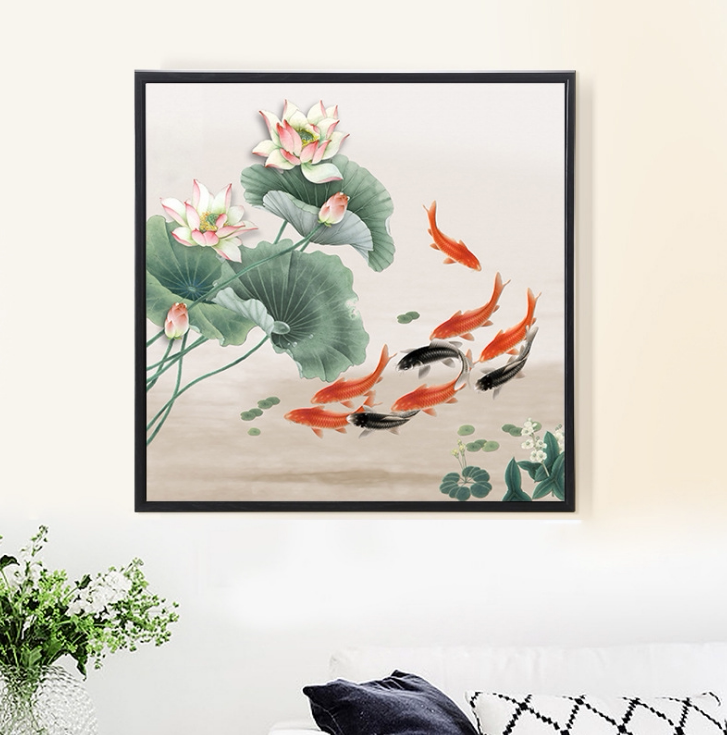 九鱼砖石风景秀满新款2021钻石风水招财客厅钻石绣