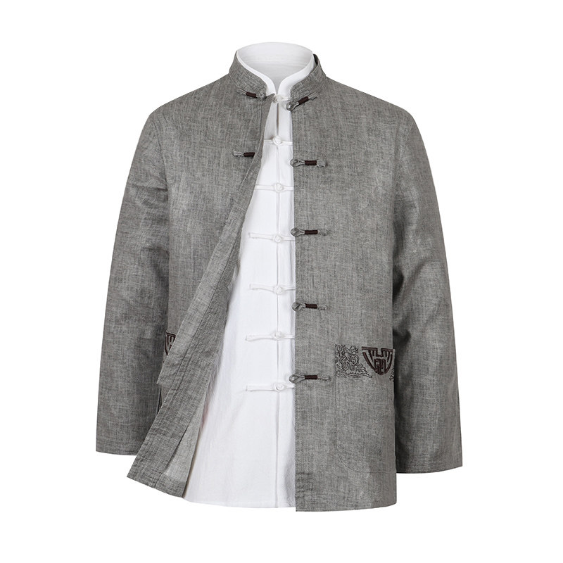 中老年男士唐装薄款亚麻外套春秋秋季中国国风唐装