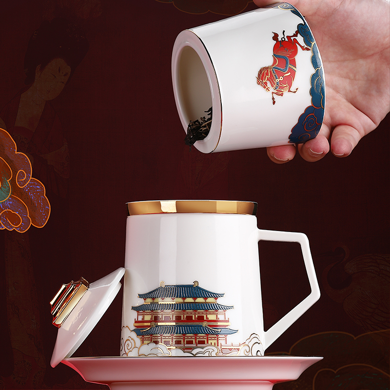 山水陶然国潮唐风中式办公大唐长安文创宫廷文化创意杯子