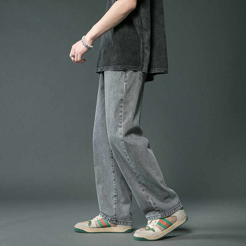 港仔文艺男冰氧牛仔裤夏季直筒宽松拖地阔腿休闲百搭牛仔裤