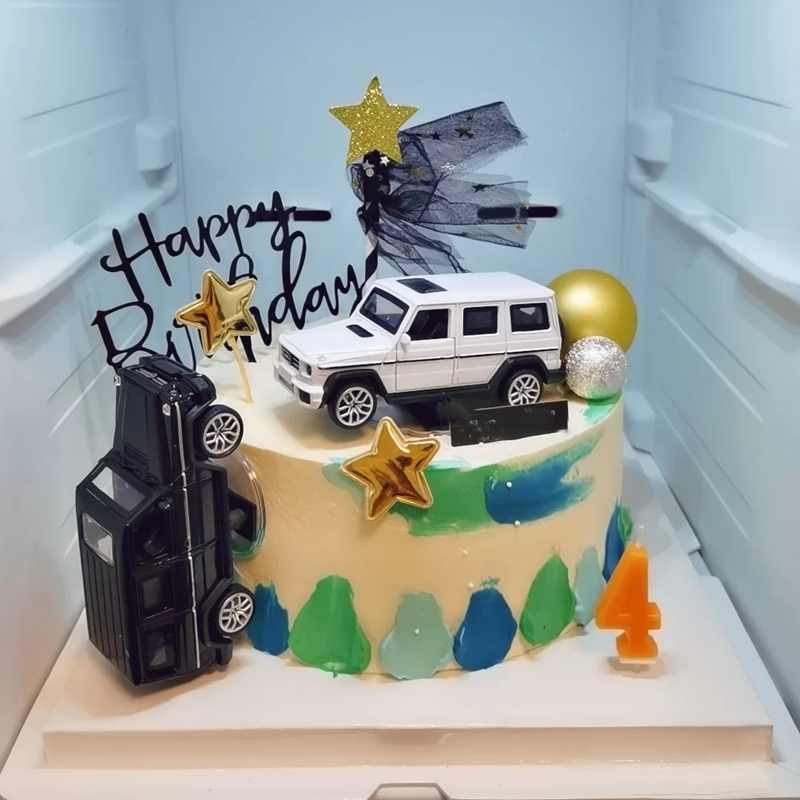 网红父亲节汽车蛋糕装饰摆件大奔越野车模型男神节日装扮用品