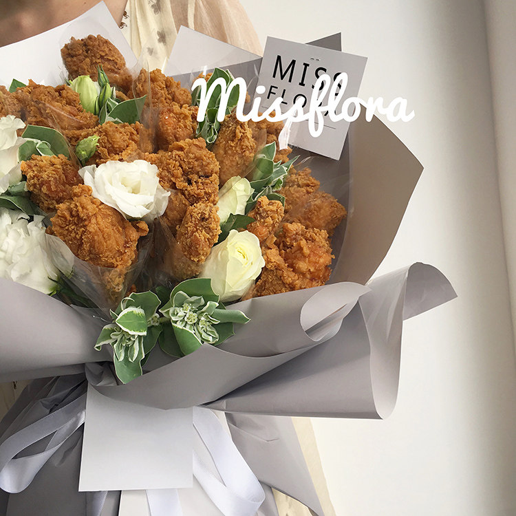 ins韩式炸鸡创意花束哈尔滨同城鲜花速递生日祝福七夕鲜花速递同城
