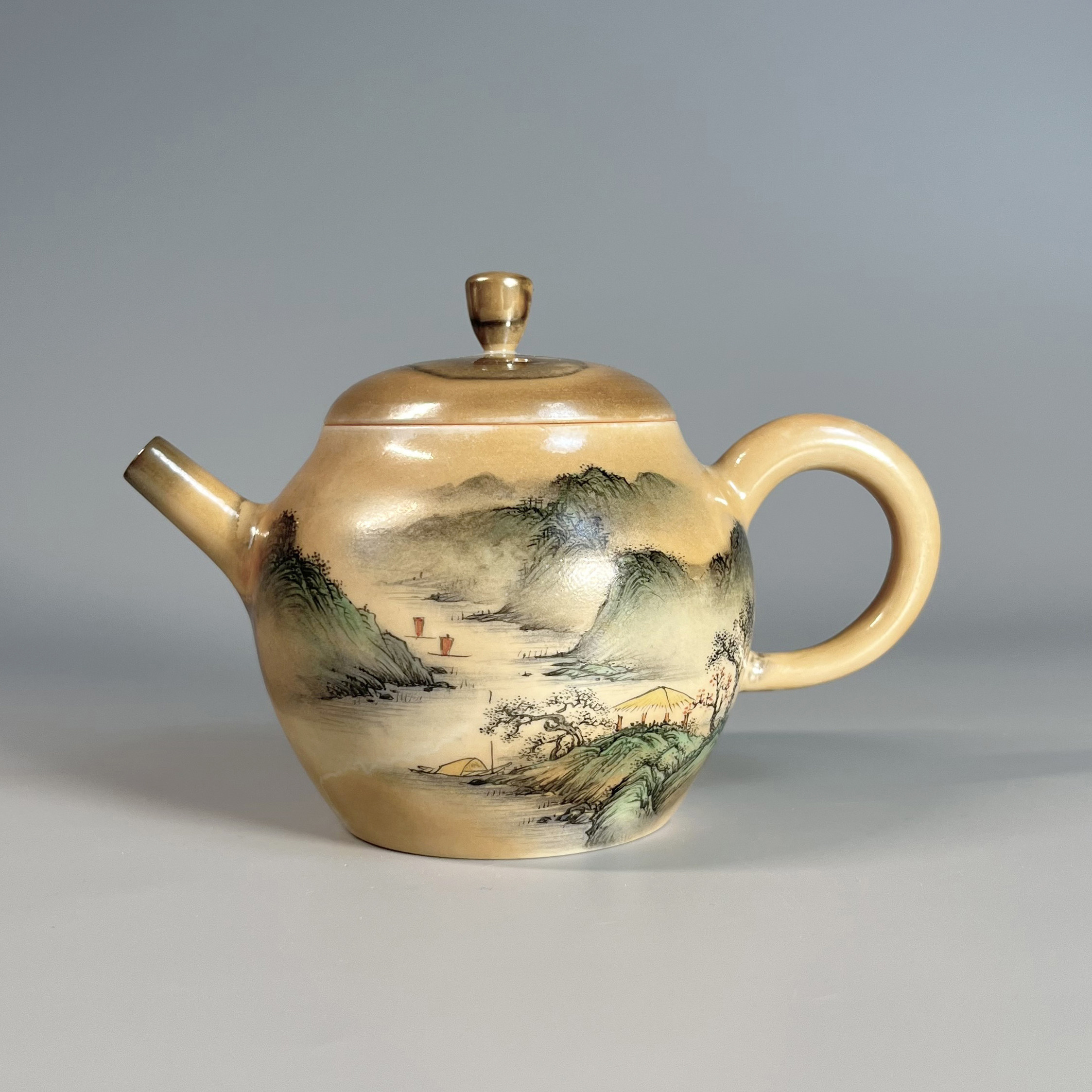 水墨山水柴烧茶壶孤品原创礼盒盒装泡茶小壶茶壶