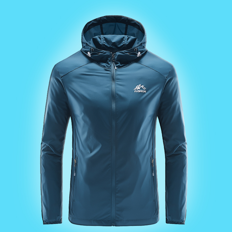 2022新款户外连帽防晒衣男青春长袖蓝色外套夏季超薄款透气皮肤衣