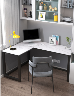 北欧轻奢岩板电脑桌转角现代简约办公桌家用工作台卧室电脑桌