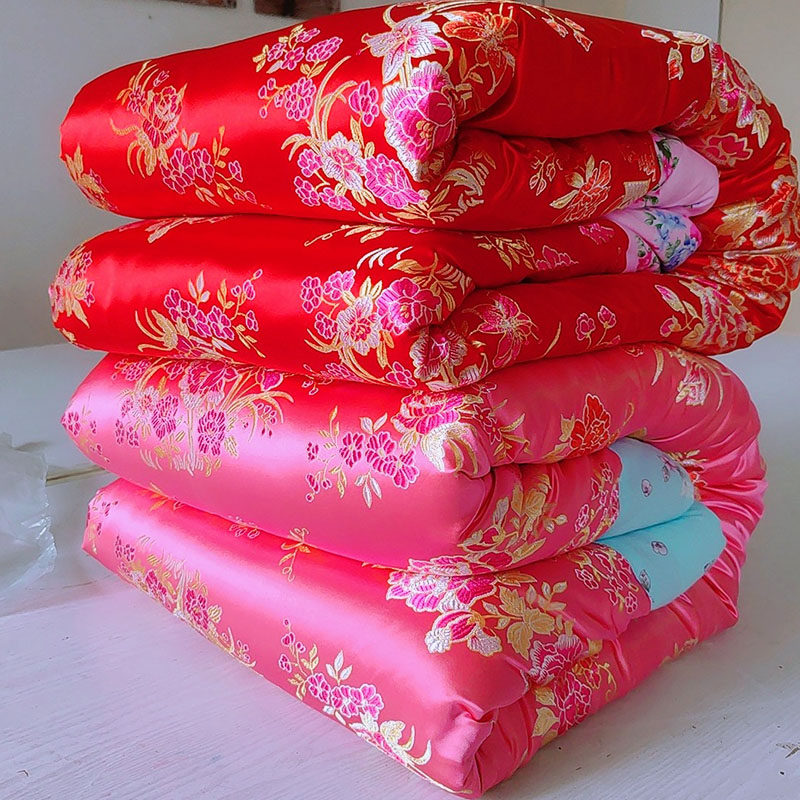 古代老式丝绸绸缎杭州织锦被面结婚四季手工被子