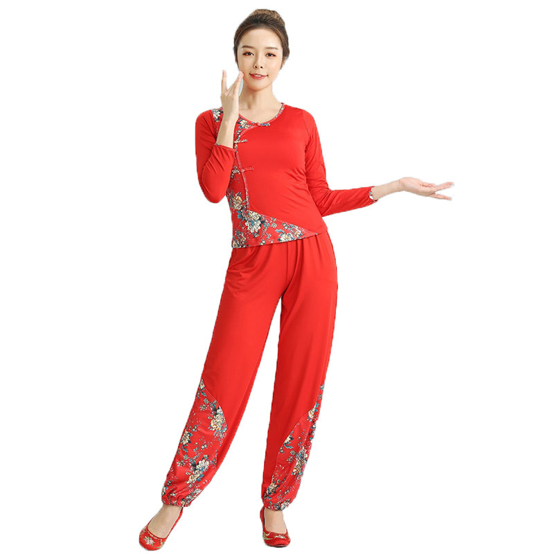 广场舞服装女秋大红灯笼裤套装中老年舞服腰鼓秧歌广场舞套装