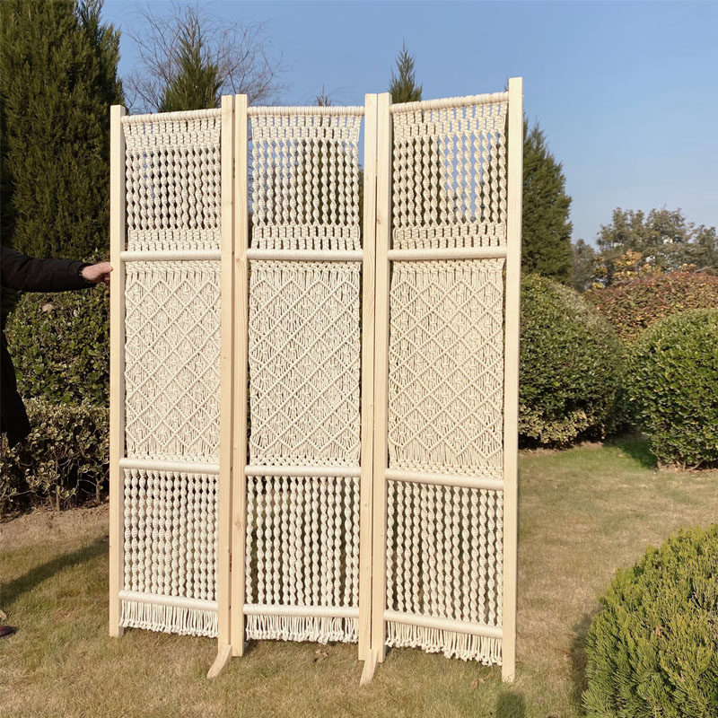 隔断北欧欧纯手工编织屏风客厅装饰实木折屏折屏