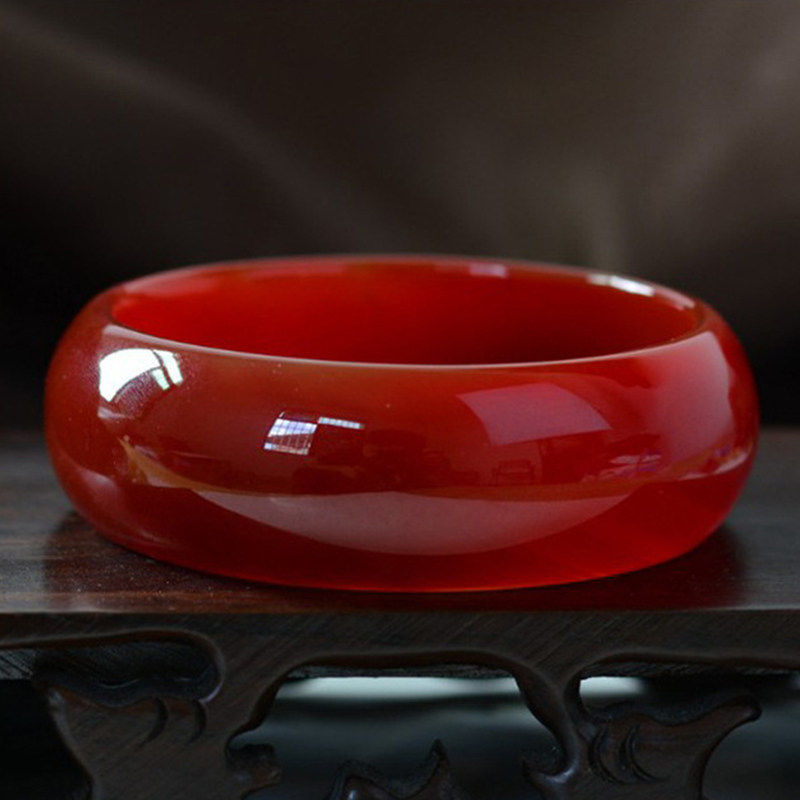 玛瑙手镯满红玛瑙玉镯子 女款加宽加厚冰种红玉髓镯子送女友妈妈-mc母