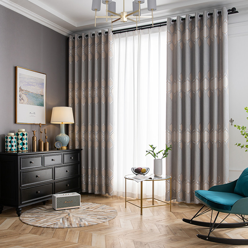 遮光窗帘2021新款轻奢金丝提花样板房定制简约成品窗帘