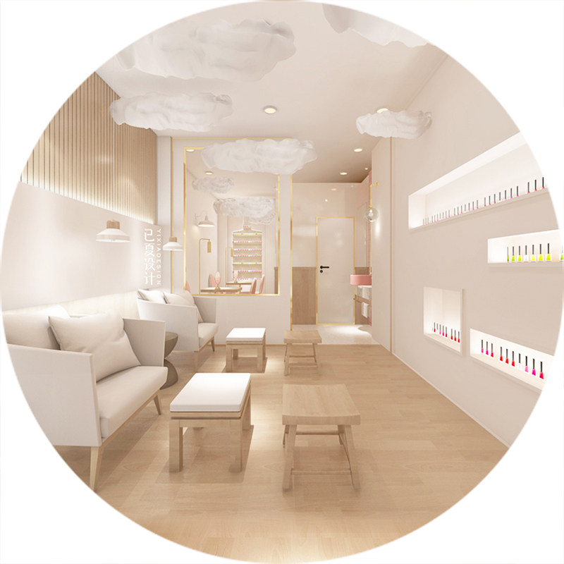 网红日式美容院装修皮肤理发美甲店铺公共空间设计