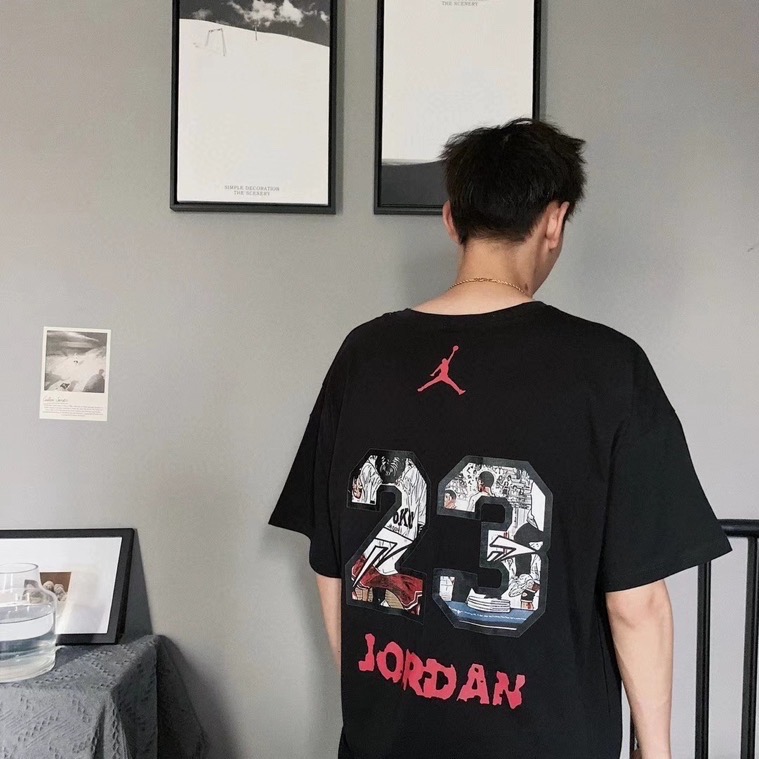 夏季短袖t恤男潮牌2022网红数字印花纯棉体恤落肩情侣宽松圆领T恤