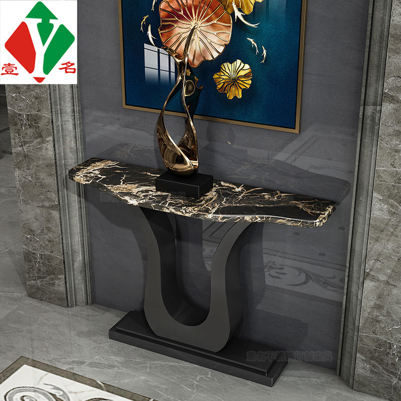 轻奢拉丝不锈钢玄关圆弧大理石过道门厅装饰入户玄关台