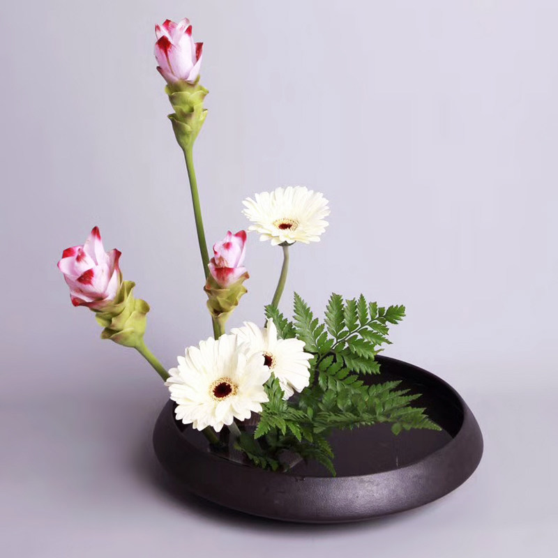 中式日式花道源流插花禅意剑山花艺水盘水盆花盆