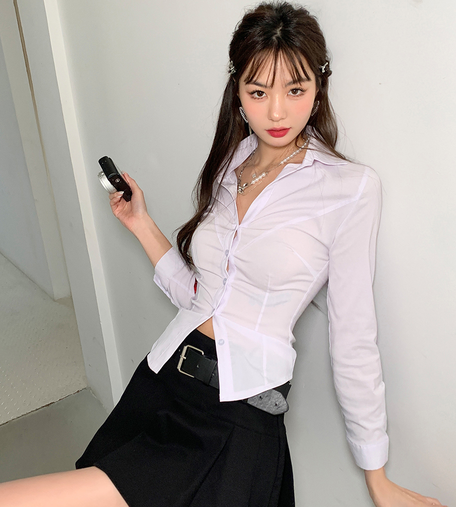 万翔新款ins网红热辣性感衬衫女纯修身显瘦衬衫