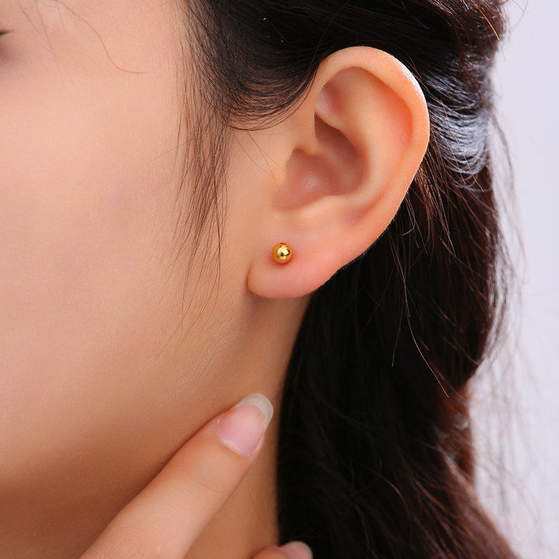 耳钉黄金养耳耳饰金耳饰爱心豆豆迷你小豆弯钩耳饰