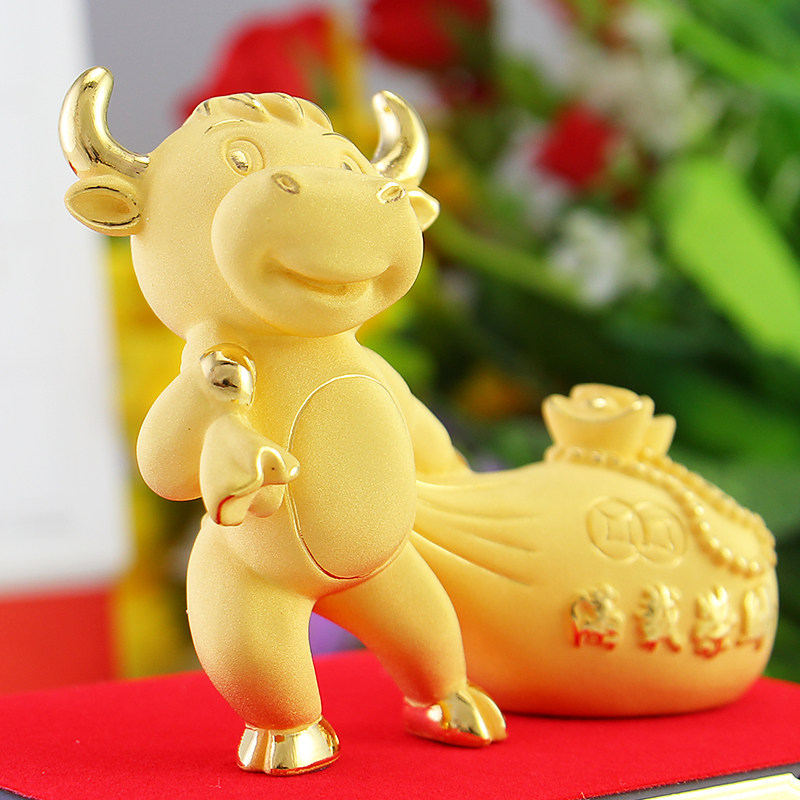 绒沙金牛摆件代代发财十二生肖神牛吉祥物家居办公室摆件