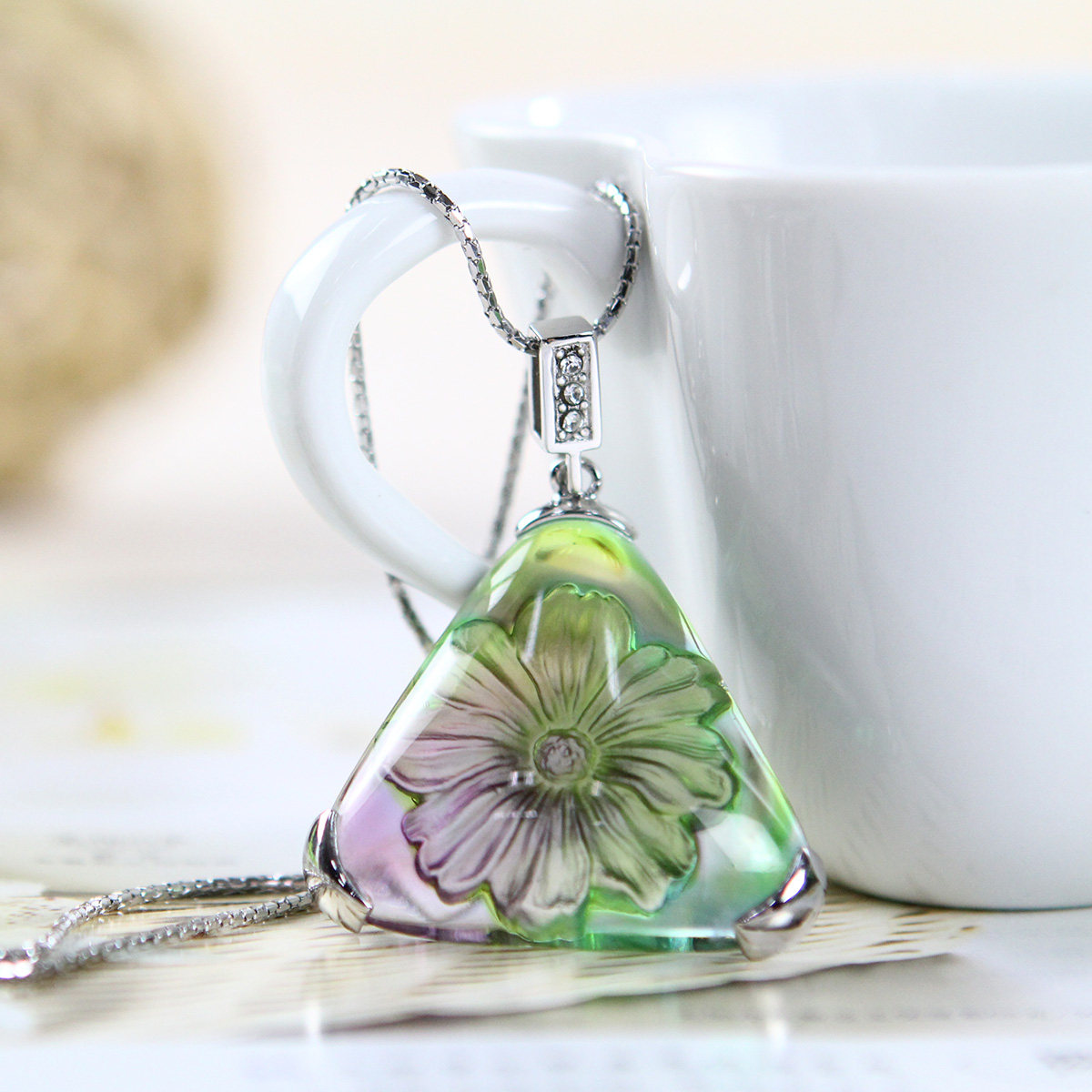 内项故宫礼品最初模样古法琉璃雏菊银链吊坠项坠