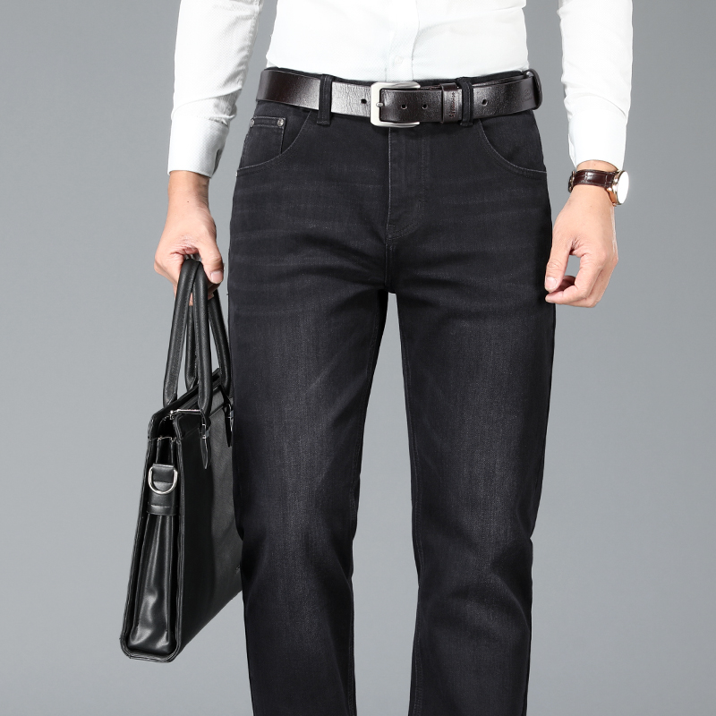 夏季款黑色牛仔裤男直筒宽松牛仔裤男士高端弹力高个子加长裤子男