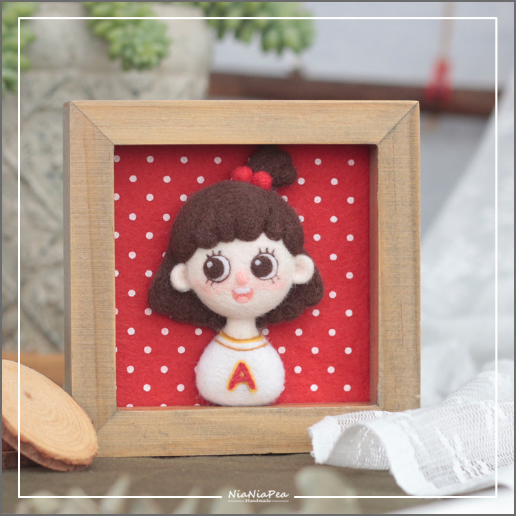 羊毛毡戳戳乐情侣胸针材料包 相框画 卡通人物挂件 手工diy礼物