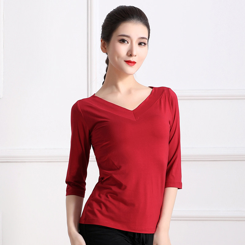 广场舞服装女春夏装领新新款莫代尔舞蹈上衣长袖广场舞上装