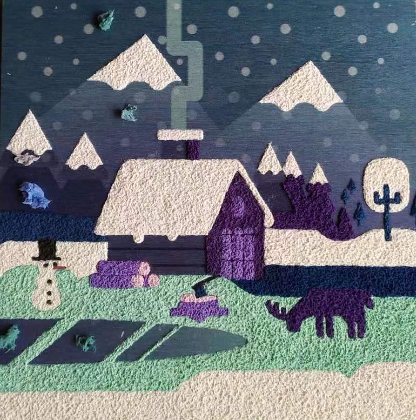 冬日北方的雪景系列纸浆画材料包夏日解压降温放松趣味手工小礼物