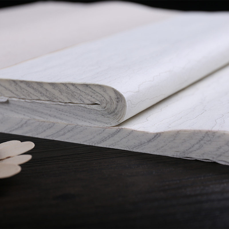 宣纸安徽手工古色仿古瓦灰水纹精制对开六尺宣纸