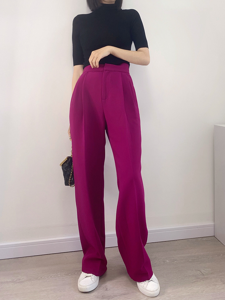 神裤玫红色阔腿裤高腰显瘦垂感西装裤宽松直筒拖地长裤子女秋冬季