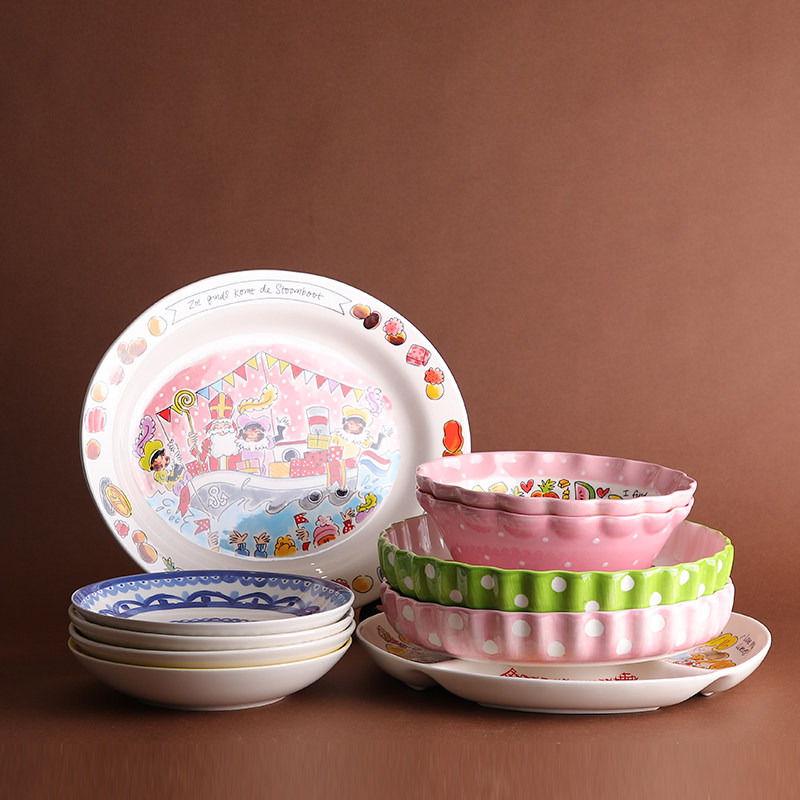 blond陶瓷餐具鱼盘荷兰太太卡通水果盘子双耳盆