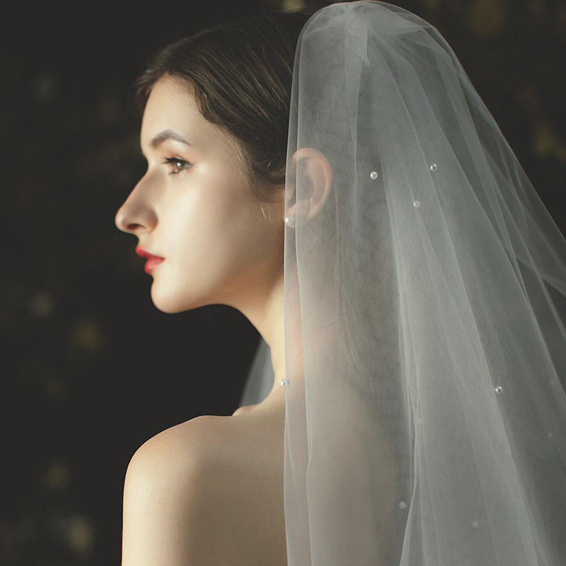 超仙森系海马体自拍头纱闺蜜照头饰2020新款双层发梳少女珍珠头纱