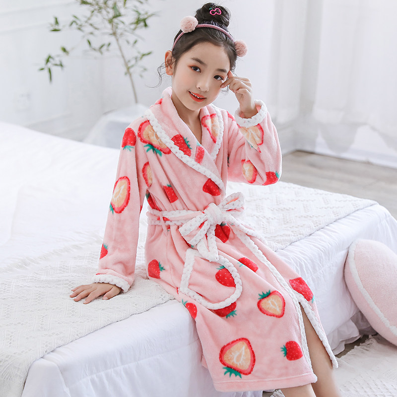 儿童睡袍女童浴袍冬季加厚珊瑚绒加家居袍
