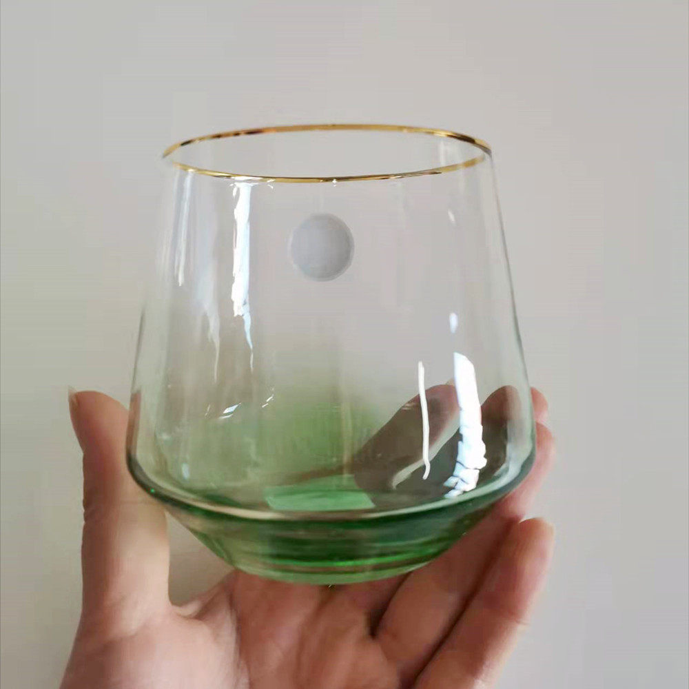 正品授权高品质玻璃杯水杯啤酒杯半喷色金边矮款收口玻璃杯