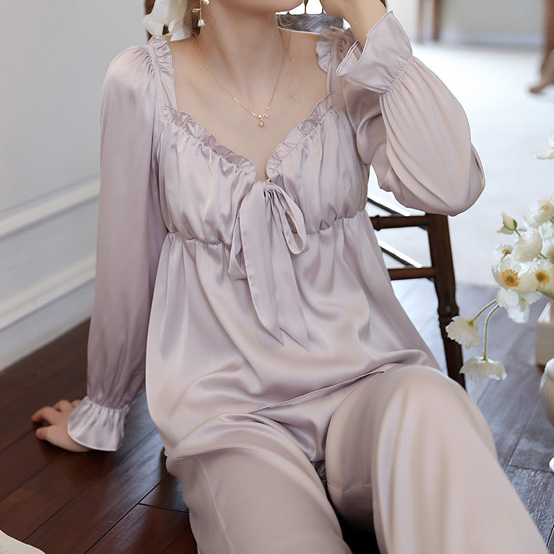 真丝睡衣女春秋季长袖性感薄款宫廷仙女高级睡衣