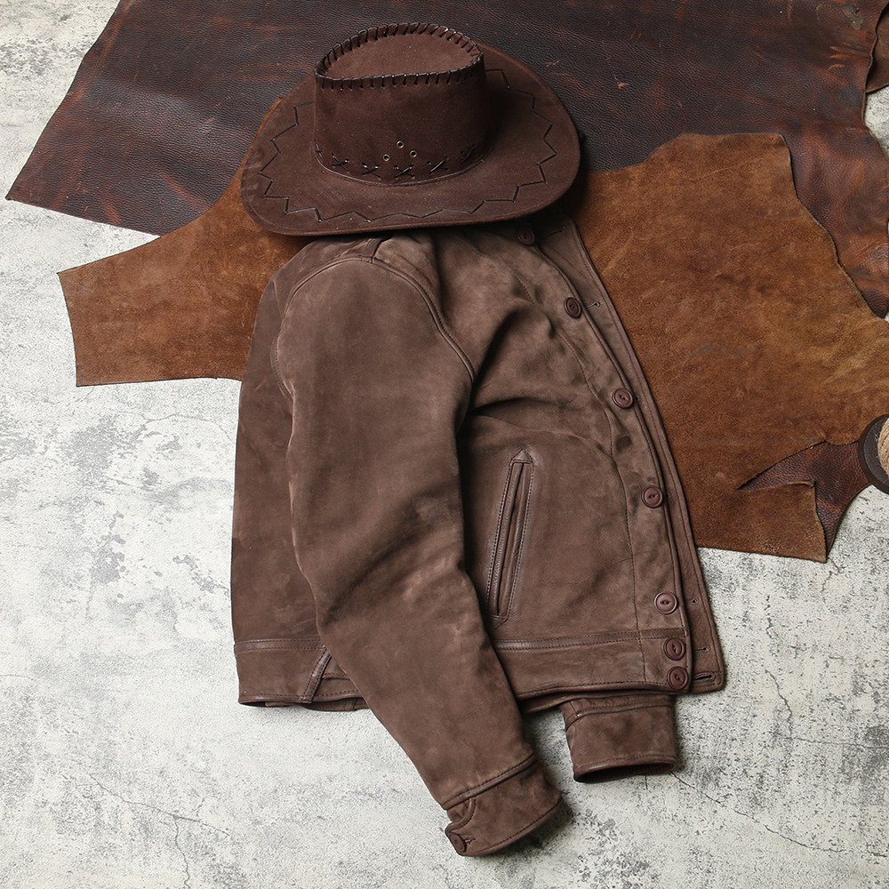 爱因斯坦头层牛皮皮衣vintage复古做旧皮夹克男士青果皮衣