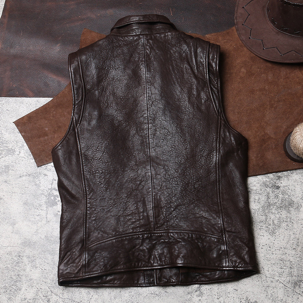 中长款绵羊皮水洗做旧马甲日系复古男士真皮背心