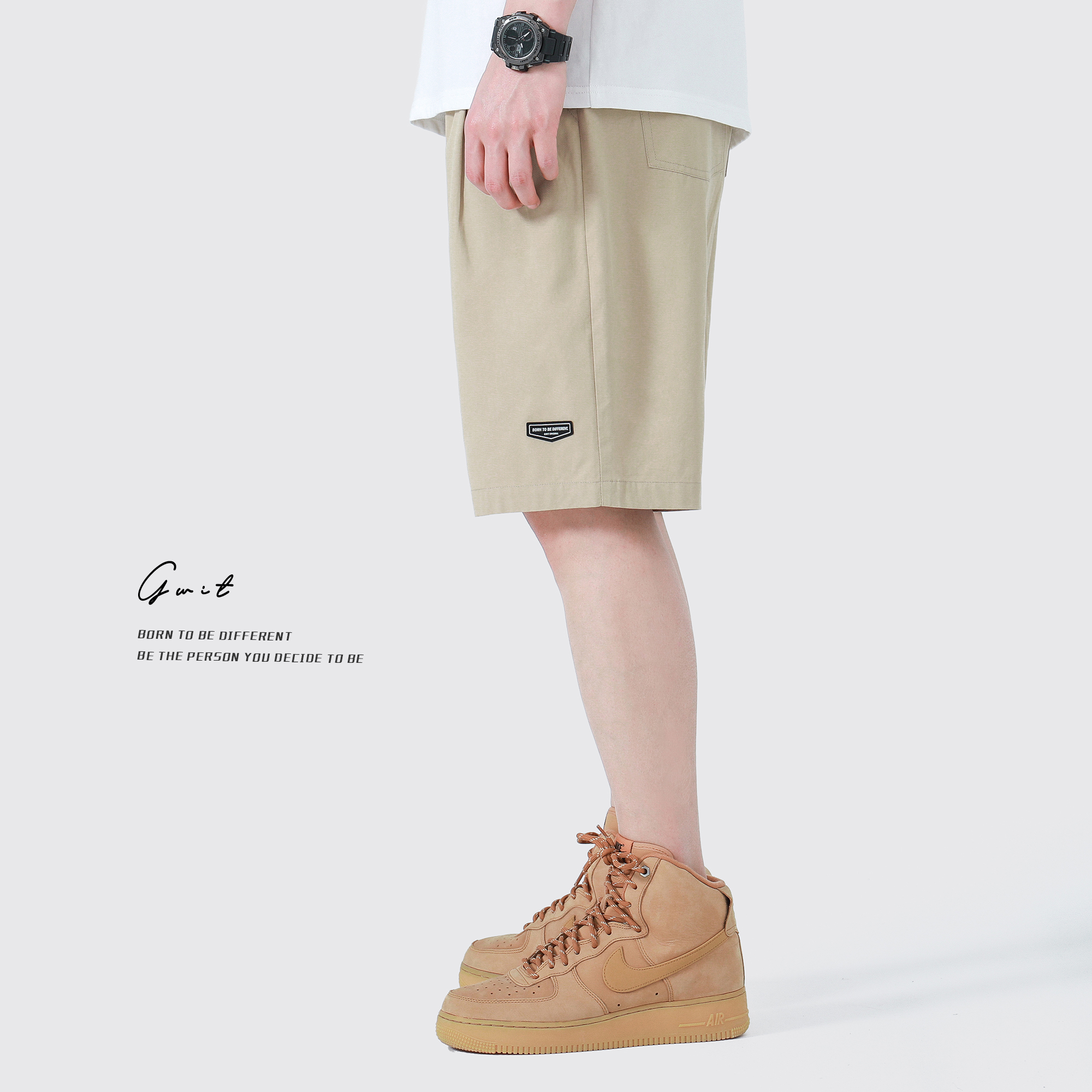 GWIT 60s天丝棉 夏季新款轻薄潮流中裤宽松休闲五分裤工装短裤男