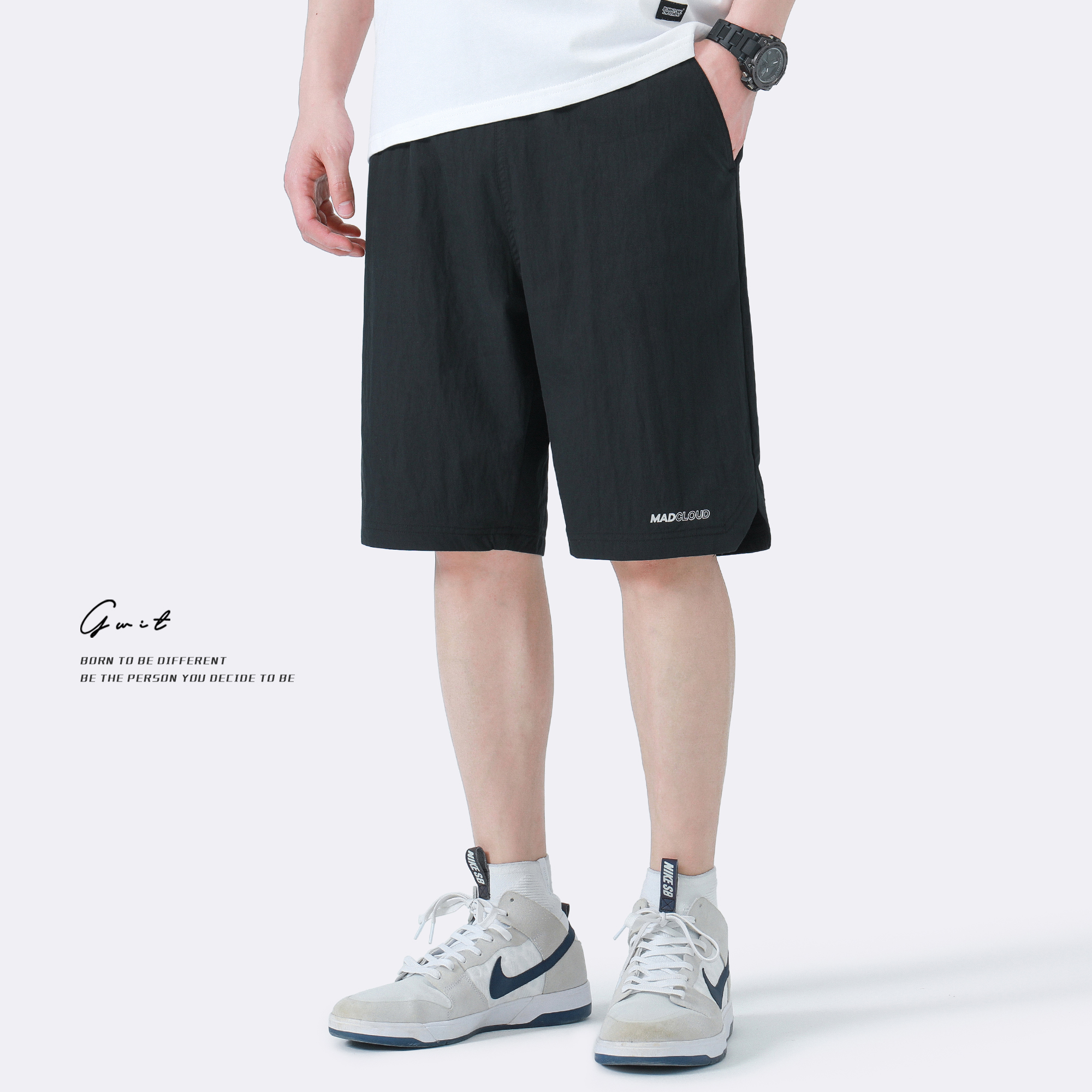 GWIT 轻磅天然褶肌 轻薄夏季新款运动工装潮流宽松休闲五分短裤男