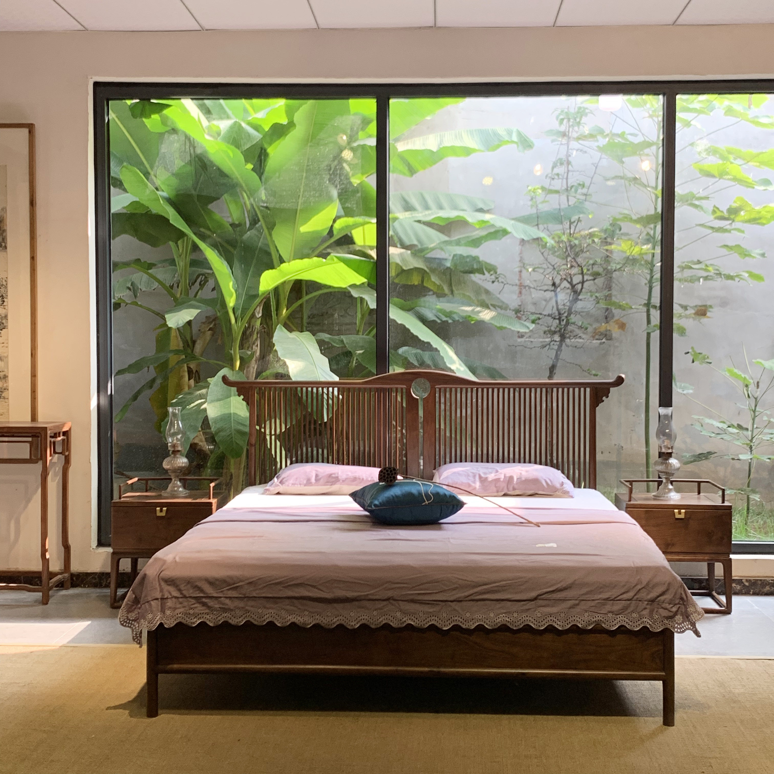 乐木文化新中式实木双人床主卧床卧室家具简约1.8米黑胡桃老榆木